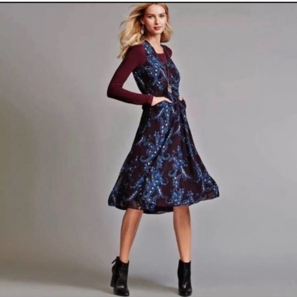 CAbi Dresses & Skirts - CAbi Treasure Paisley Boho Printed Sleeveless Pocket Dress Size 10 Style 3461